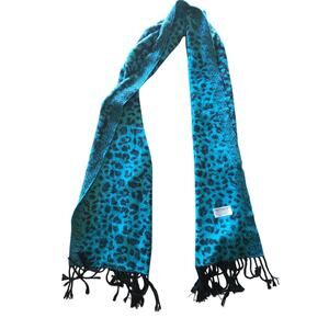 Cashmere Feel‎ Womens Scarf 72Lx 12W Blue Black Tassles Animal Print